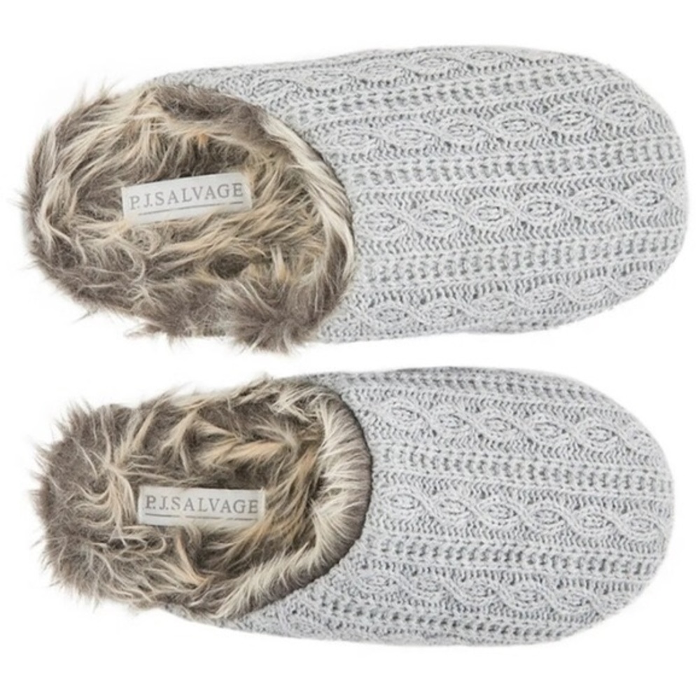 COPY - PJ salvage faux fur knit slippers in gray,…